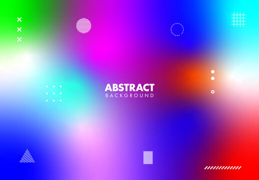 Abstract Luminous Neon Gradient Background with Memphis Shapes
