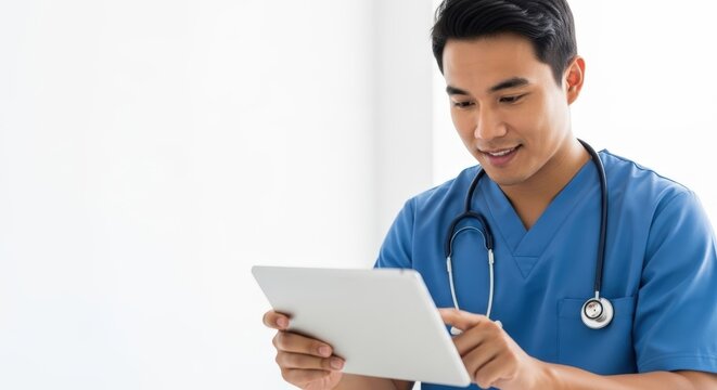 Young doctor offers telehealth digital medical consultation