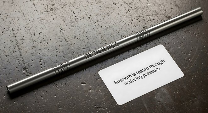 Metallic Whisk Bearing the Word Resilience Next to a Supportive Quote