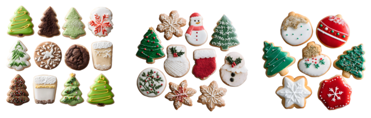 christmas cookies assortment isolated on a transparent PNG background, white background, cut out