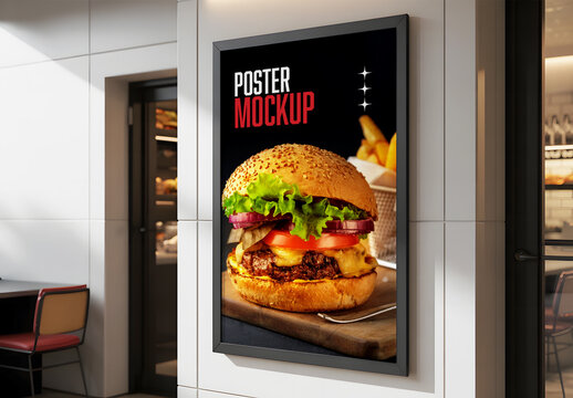 Restaurant Food Poster Mockup with Huge Burger