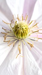 Close-up view of a soft white flower with a bright yellow center and textured petals