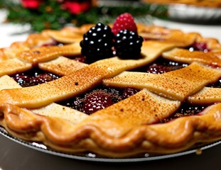 Delicious Berry Pie with Blackberries and Raspberries Topping