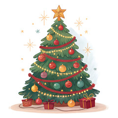 PNG Festive decorated Christmas tree illustration
