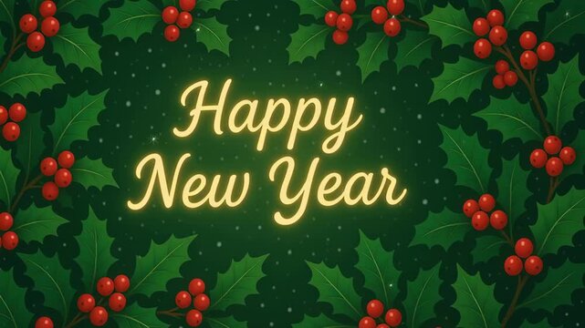 Happy New Year 2026 Sale Vibrant Background with Festive Holly Leaves and Berries for Joyful Celebrations and Memorable Moments