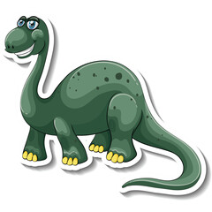 Green cartoon dinosaur with blue eyes and yellow feet smiling on a transparent background