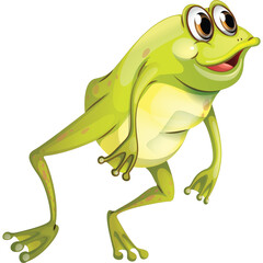 Green Cartoon Frog Animated Character with Big Eyes and Open Mouth on Transparent Background