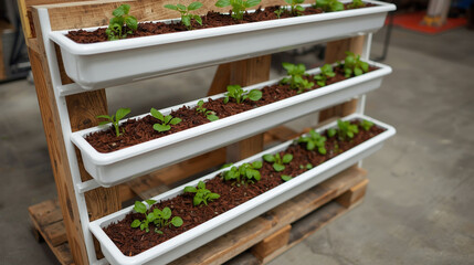 DIY Vertical Garden with Herbs in Upcycled PVC Gutters on a Wooden Pallet