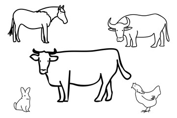 This is a hand-drawn vector image of livestock, suitable for use in coloring designs, animal feed, food, drinks, wall decorations, wallpapers, fertilizers, farmer brands, garden needs, plantations