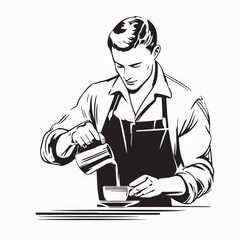 Male Barista Making Coffee Vector Illustration isolated on white background