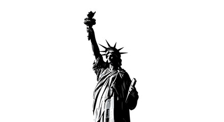 Statue of Liberty silhouette iconic American symbol isolated on white background © New