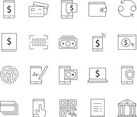 Internet Banking and Digital Finance Line Icons Set - Mobile Money and E-Payment