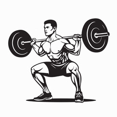 Strong Male Athlete Lifting Barbell Squat Vector Design on white background