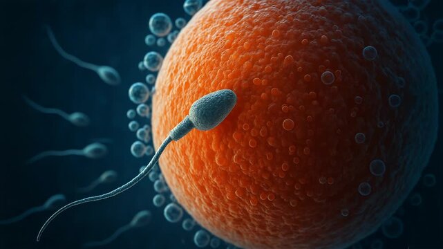 Microscopic Journey: Sperm Fertilizing Egg Cell Animation
