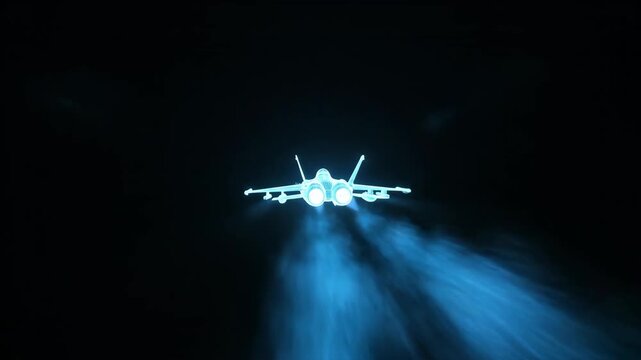 Futuristic jet plane flying in dark space.