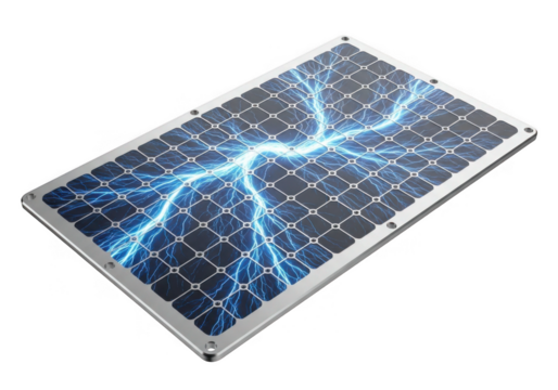 Electric discharge on a solar panel isolated on transparent background