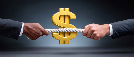 Tug of war over golden dollar symbol, business conflict and financial struggle