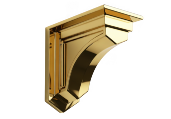 Ornate brass decorative architectural bracket isolated on transparent background