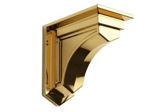 Ornate brass decorative architectural bracket isolated on transparent background