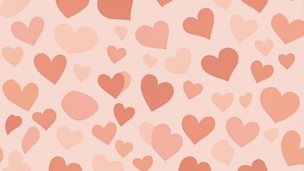 Abstract Heart Pattern on Beige Background. Cute Pink and Red Hearts for Valentine's Day. Simple Romantic Design for Fabric or Wrapping Paper