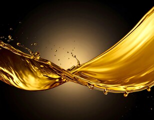 A dynamic visual of a golden fluid spiraling gracefully, against a dark backdrop. The liquid's movement is emphasized by droplets
