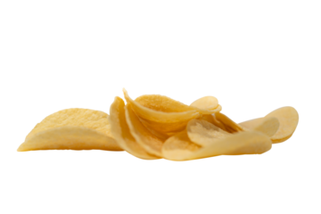 Isolated Yellow Potato Chips: A Close-Up Perspective on Crispy Texture Against a Transparent Background