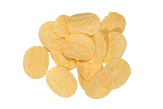 Isolated Yellow Potato Chips on a Transparent Background for a Fresh and Crunchy Snack Experience.