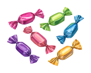 Watercolor Colorful Wrapped Candies isolated on a transparent background