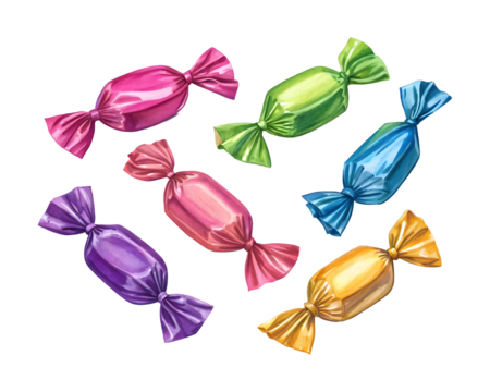 Watercolor Colorful Wrapped Candies isolated on a transparent background