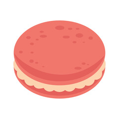 Pink macaron dessert. Sweet colorful cookie sandwich with creamy filling isolated on white background. Flat vector illustration for cafe menu, pastry shop, or kids design projects.