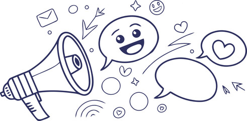 Announcing Promotion Megaphone and Speech Bubbles Illustration for Communication and Promotion