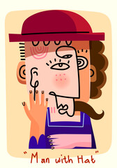 Man with a hat figure portrait abstract doodle geometric cubism vector illustration. Isolated on white background design for wall art, decoration, greeting, print and card.