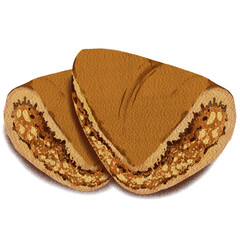 Detailed Watercolor Illustration of two slices of Apam Balik – Soft Pancake with Peanut Filling for Asian Street Food Designs and Prints 