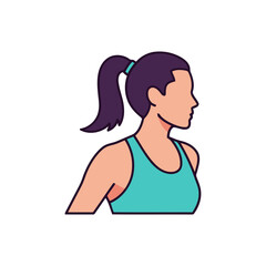 Athletic woman in tank top looks to the side in a fitness studio, showcasing health and wellness with a minimalist style.