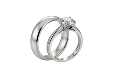A beautiful wedding ring set with a brilliant solitaire diamond engagement ring and a classic band