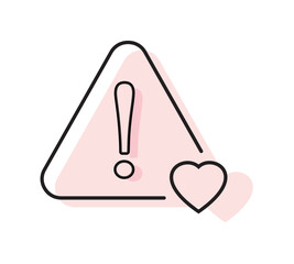 Minimalist Line Warning Icon with Heart Symbol in Soft Pink