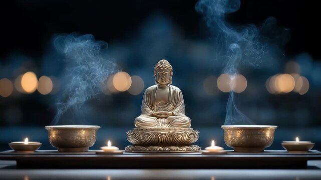 Tang Dynasty Buddha Statue Sitting in Meditation with Candlelight Rising