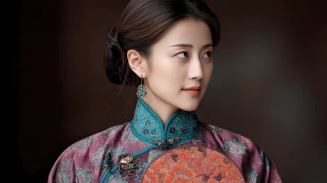 Tang Dynasty Lady Holding a Fan, Gentle and Dignified