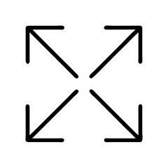 Minimalist black four way expanding arrows icon representing full screen or zoom