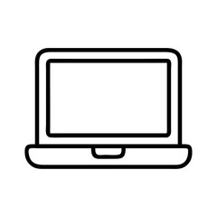 Simple line art icon of an open laptop computer displaying a blank screen