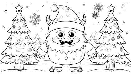 Christmas monster with trees and snow.