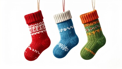 Christmas Stockings Hanging on White.