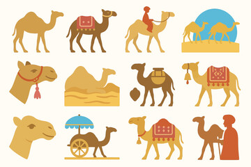 Camels Rajasthan India Desert Life Traditional Riding Illustration