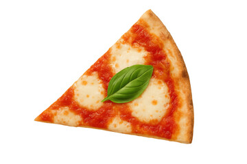 Naklejka premium Margherita pizza slice, classic italian fast food, baked with mozzarella cheese, fresh tomato sauce and basil on transparent background