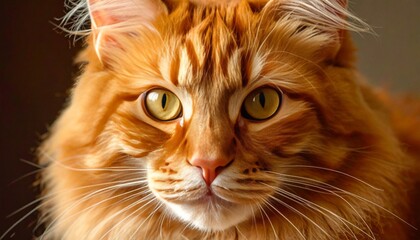 Closeup of a majestic orange cat face.
