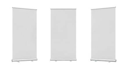 Isolated Retractable Banners for Trade Show or Event Promotion, Cut Out, Clipping Path, Isolated on a Transparent PNG Background.
