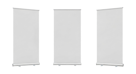 Isolated Retractable Banners for Trade Show or Event Promotion, Cut Out, Clipping Path, Isolated on a Transparent PNG Background.