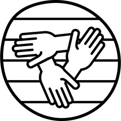 Interlocking Hands Symbol Representing Unity and Teamwork Inside a Circle with Horizontal Stripes and Transparent Background