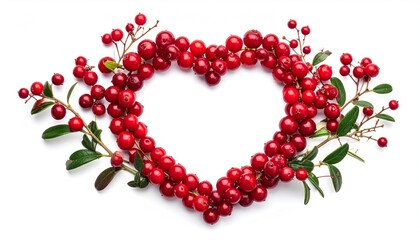 Cranberries in heart shape on white.