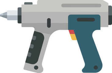 A flat illustration of a gray and blue power tool, likely a glue gun.